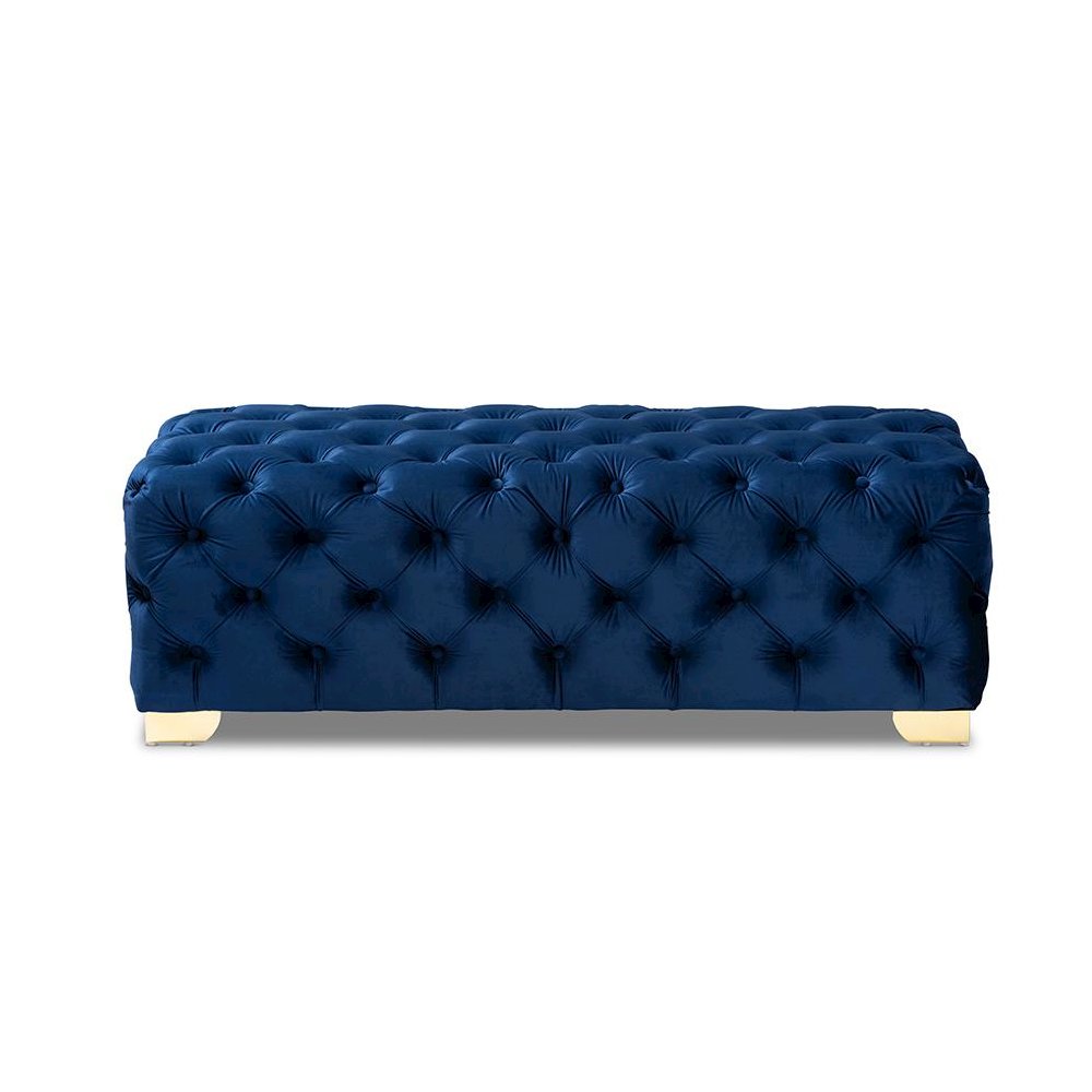 Gold Finished Button Tufted Bench Ottoman