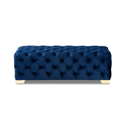 Gold Finished Button Tufted Bench Ottoman