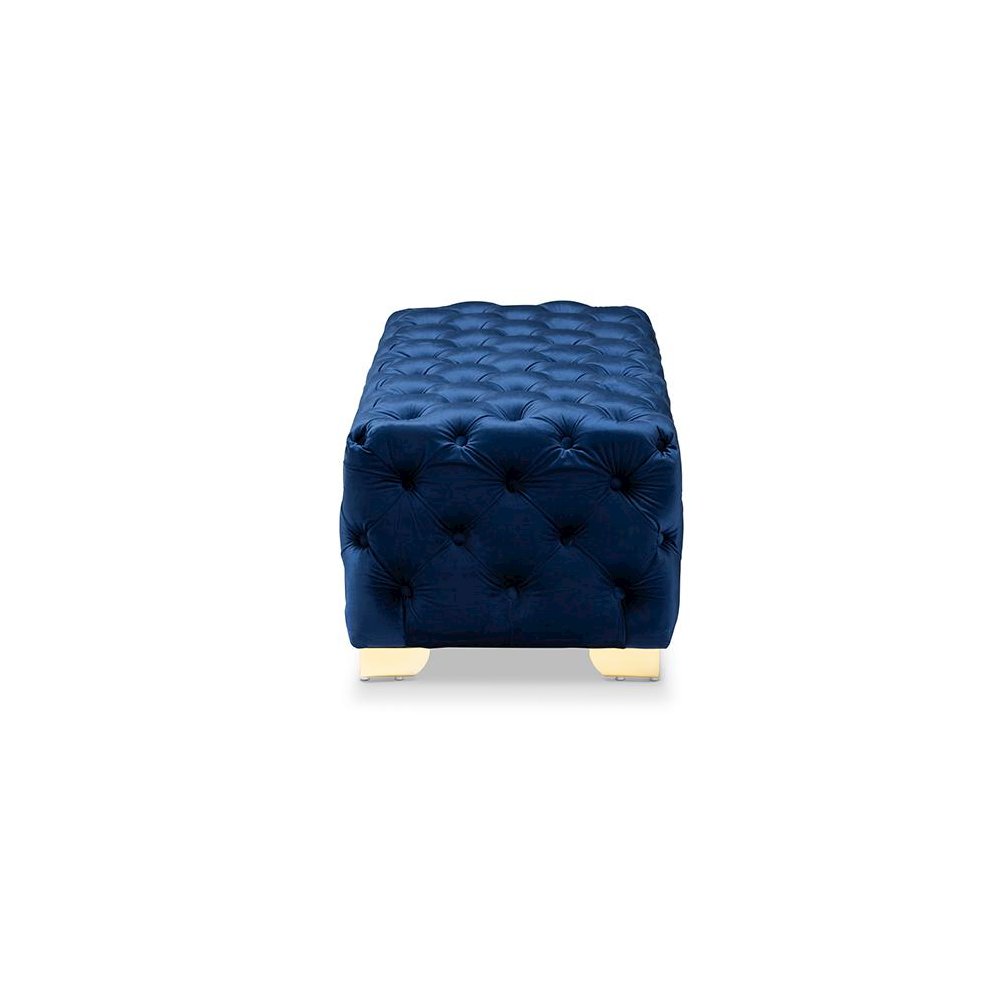 Gold Finished Button Tufted Bench Ottoman