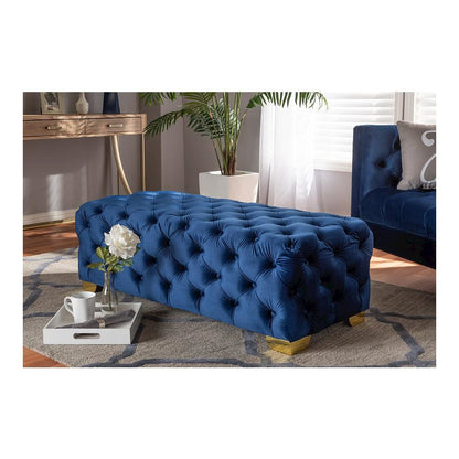 Gold Finished Button Tufted Bench Ottoman