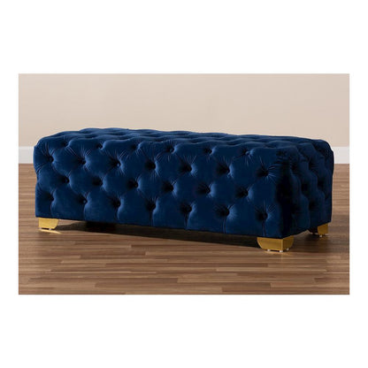 Gold Finished Button Tufted Bench Ottoman