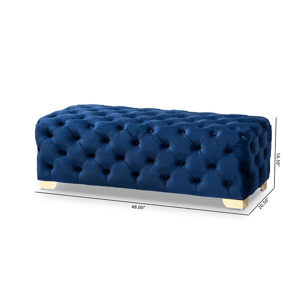 Gold Finished Button Tufted Bench Ottoman