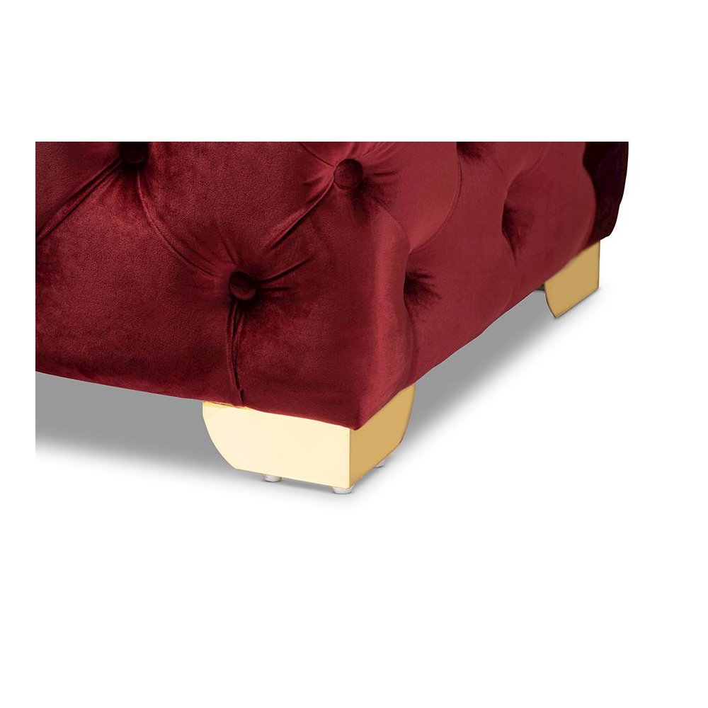 Gold Finished Button Tufted Bench Ottoman