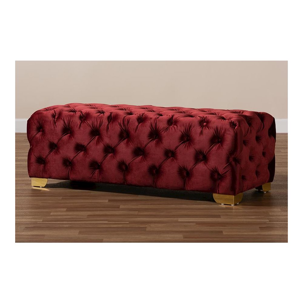 Gold Finished Button Tufted Bench Ottoman