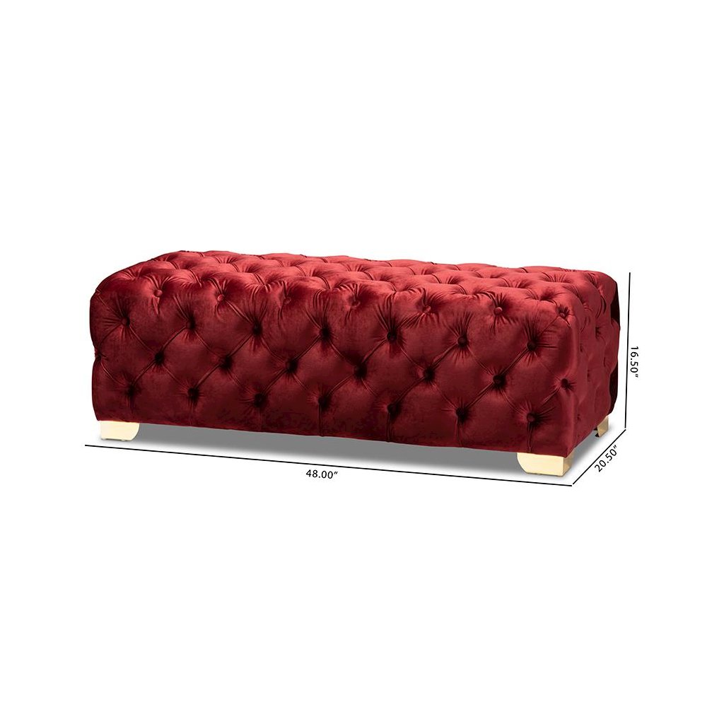 Gold Finished Button Tufted Bench Ottoman