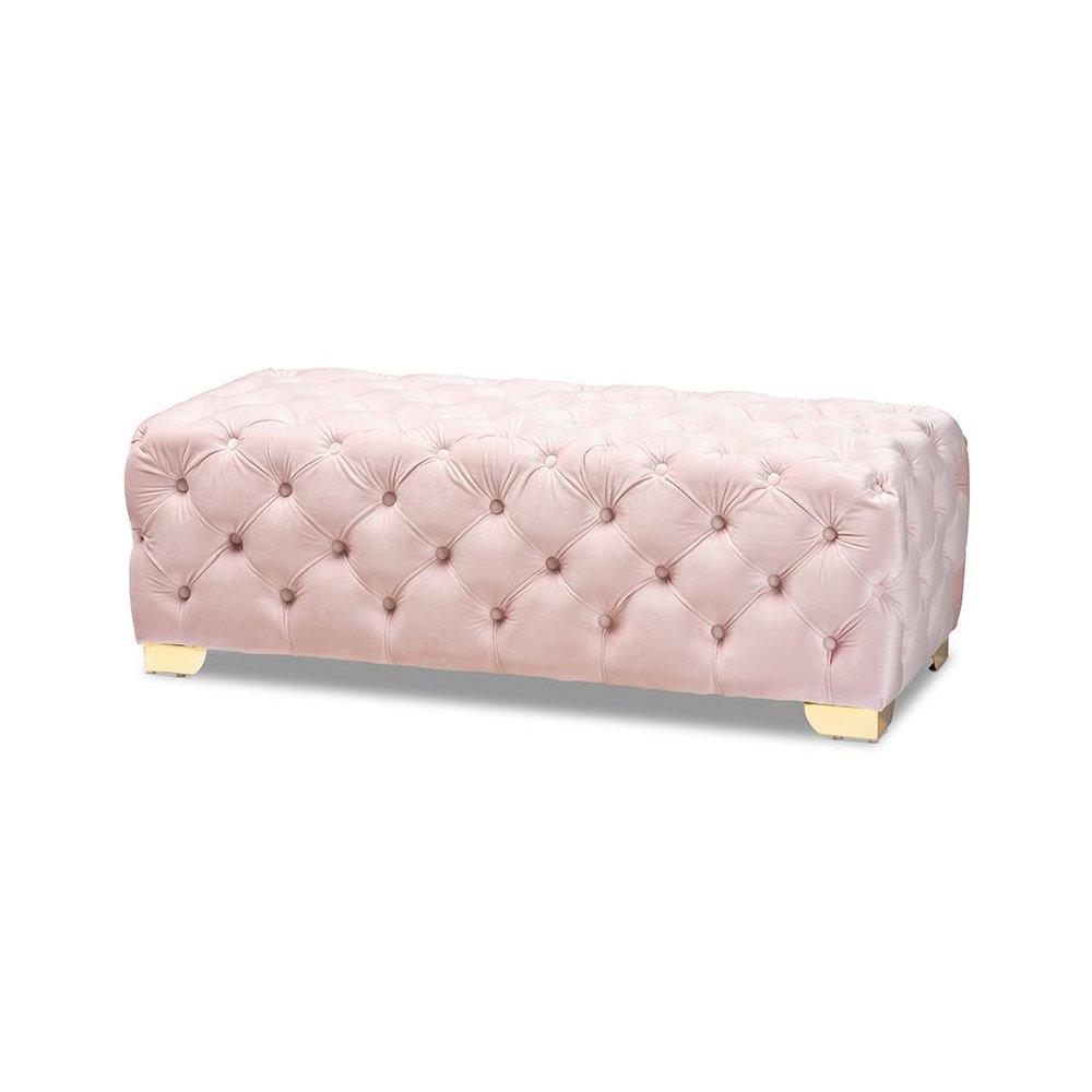 Gold Finished Button Tufted Bench Ottoman