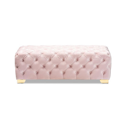 Gold Finished Button Tufted Bench Ottoman
