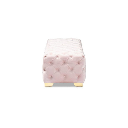 Gold Finished Button Tufted Bench Ottoman