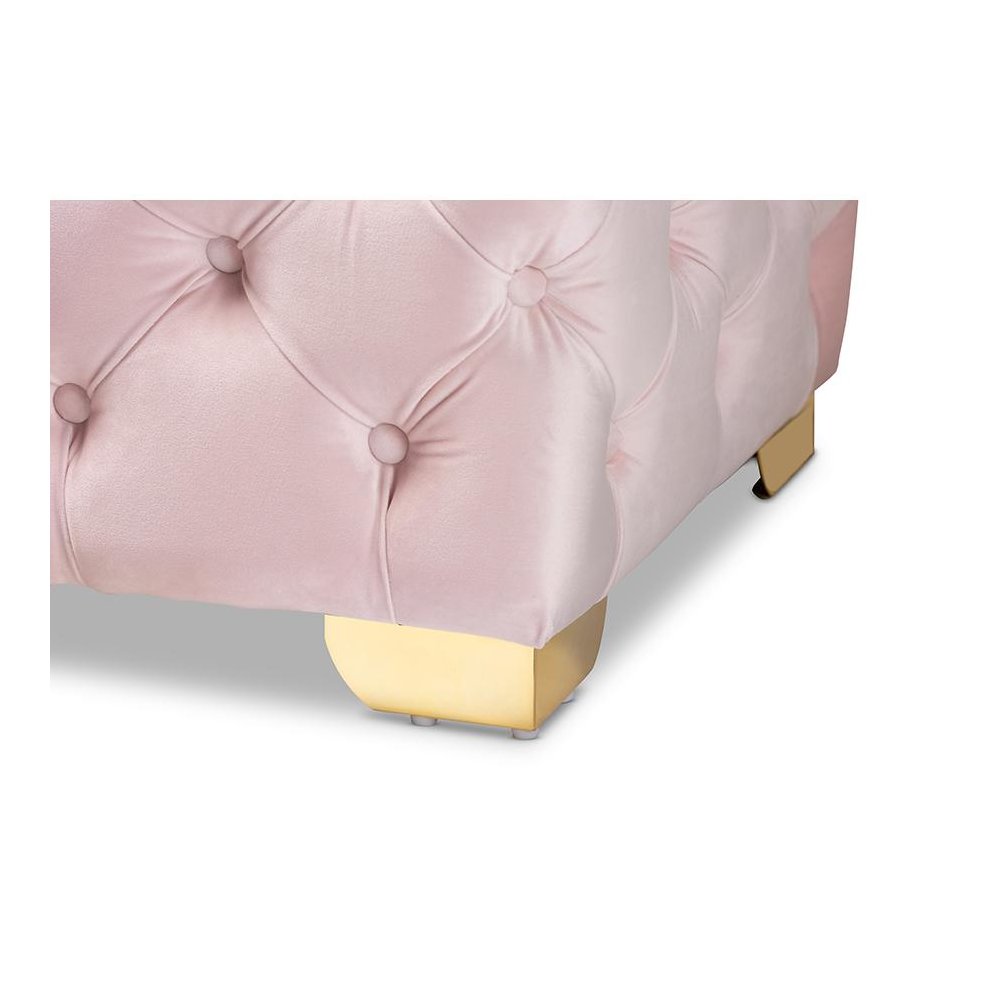 Gold Finished Button Tufted Bench Ottoman