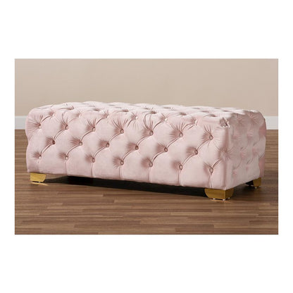 Gold Finished Button Tufted Bench Ottoman