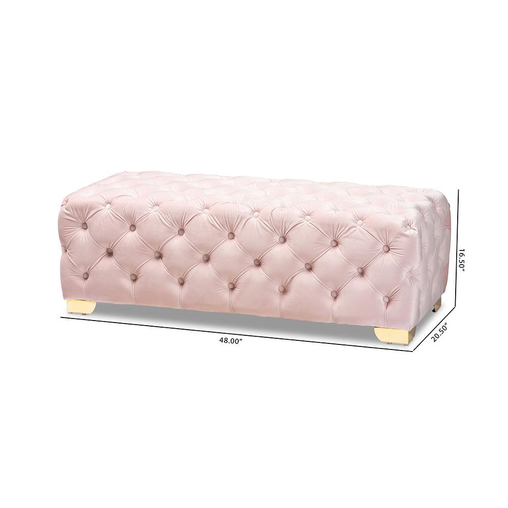 Gold Finished Button Tufted Bench Ottoman