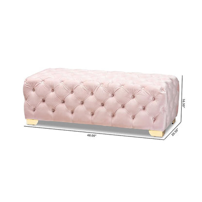 Gold Finished Button Tufted Bench Ottoman