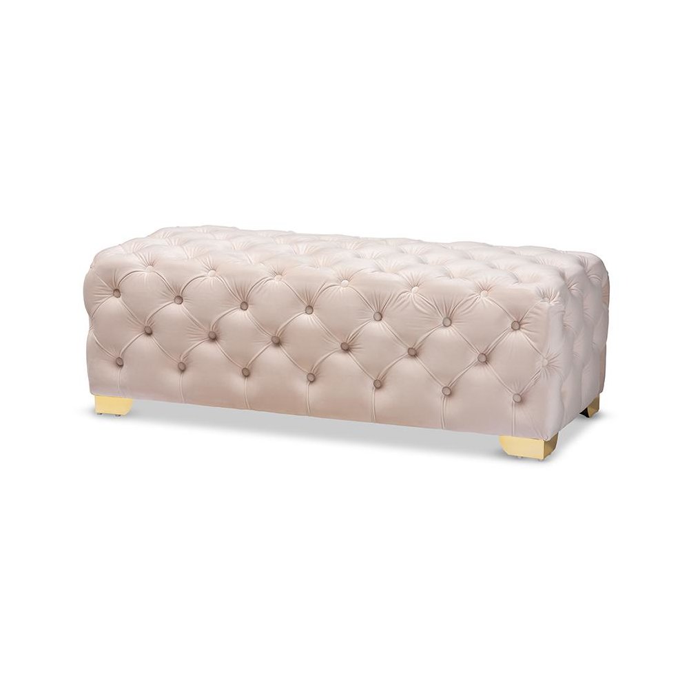 Gold Finished Button Tufted Bench Ottoman
