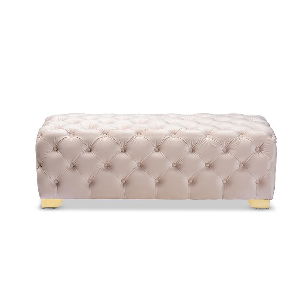 Gold Finished Button Tufted Bench Ottoman