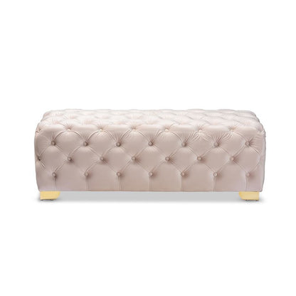 Gold Finished Button Tufted Bench Ottoman