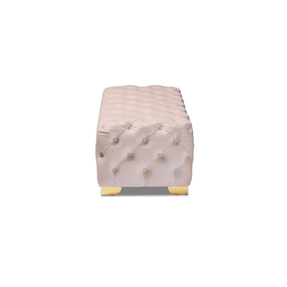 Gold Finished Button Tufted Bench Ottoman