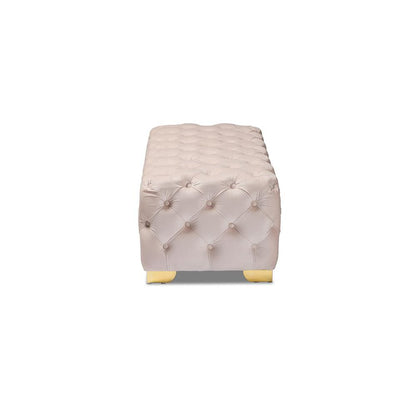 Gold Finished Button Tufted Bench Ottoman