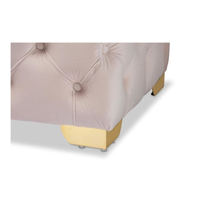 Gold Finished Button Tufted Bench Ottoman