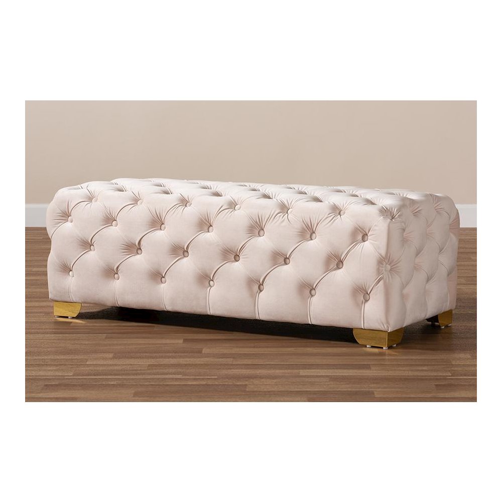 Gold Finished Button Tufted Bench Ottoman