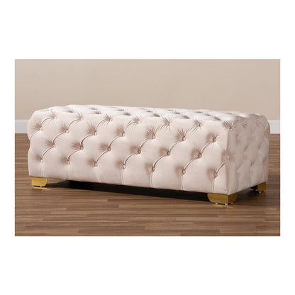 Gold Finished Button Tufted Bench Ottoman