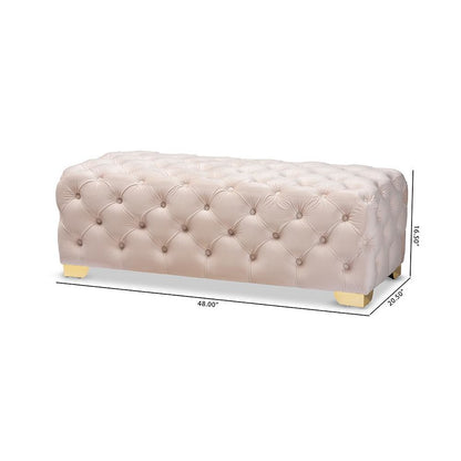 Gold Finished Button Tufted Bench Ottoman
