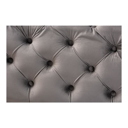 Luxe Gray Velvet Fabric Upholstered Gold Finished Button Tufted Bench Ottoman