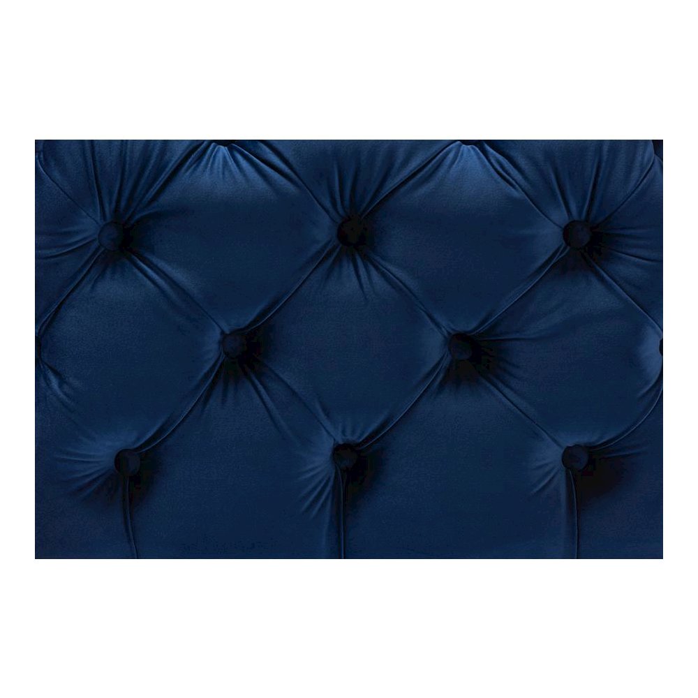 Luxe Royal Blue Velvet Fabric Upholstered Gold Finished Button Tufted Ottoman