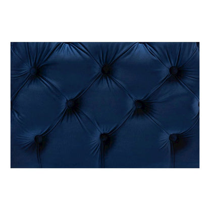 Luxe Royal Blue Velvet Fabric Upholstered Gold Finished Button Tufted Ottoman