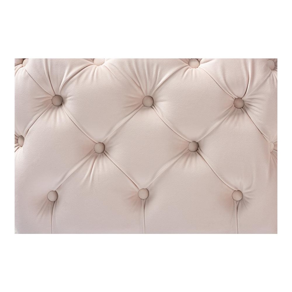 Luxe Light Beige Velvet Fabric Upholstered Gold Finished Button Tufted Ottoman