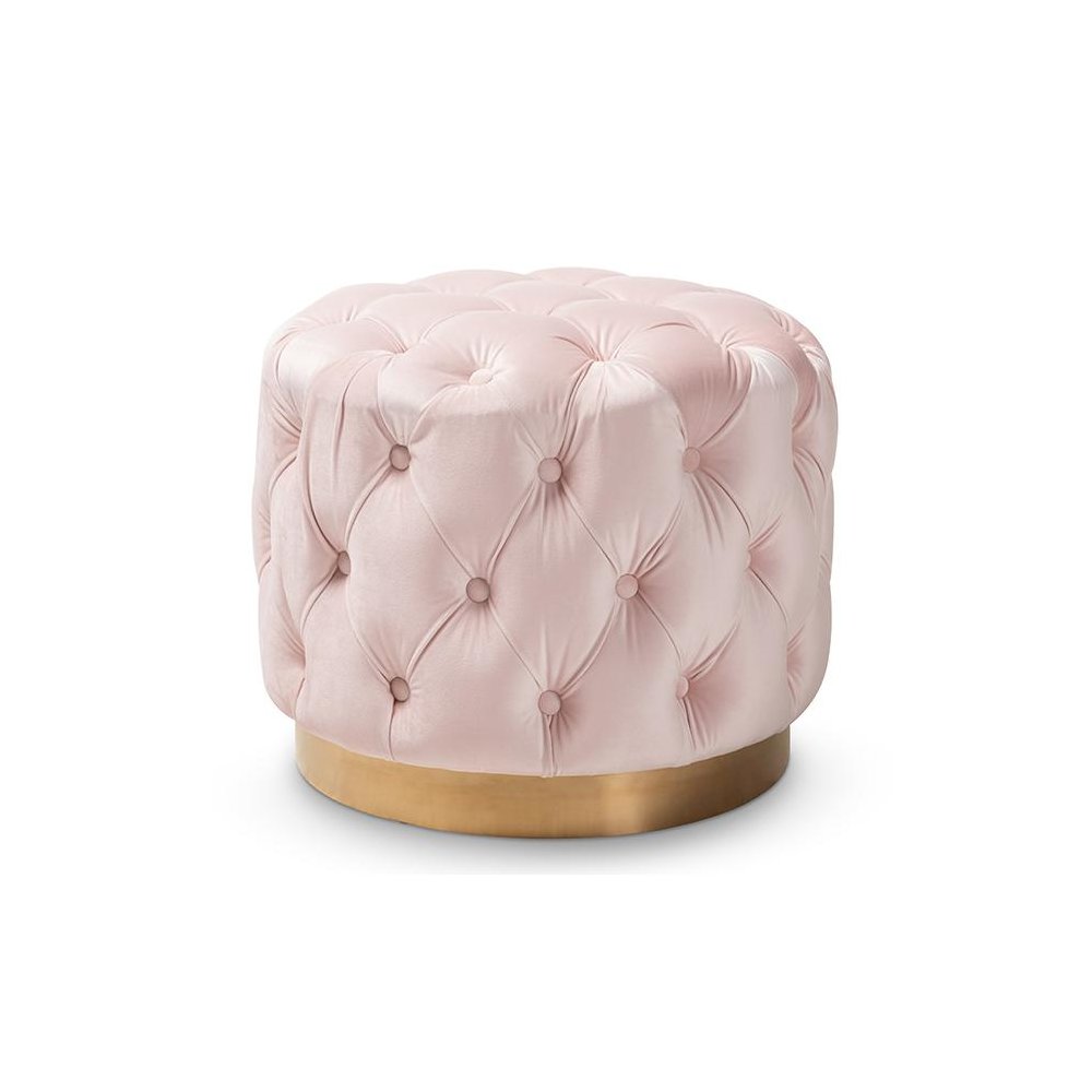 Gold-Finished Button Tufted Ottoman