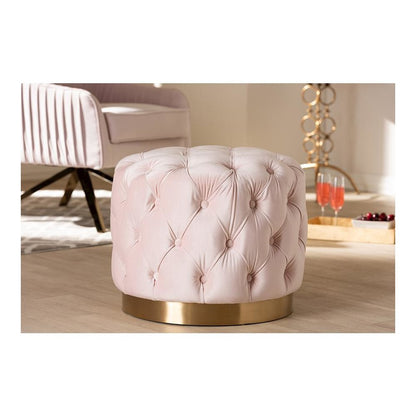 Gold-Finished Button Tufted Ottoman