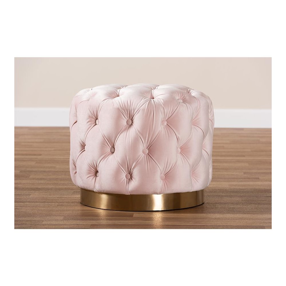 Gold-Finished Button Tufted Ottoman