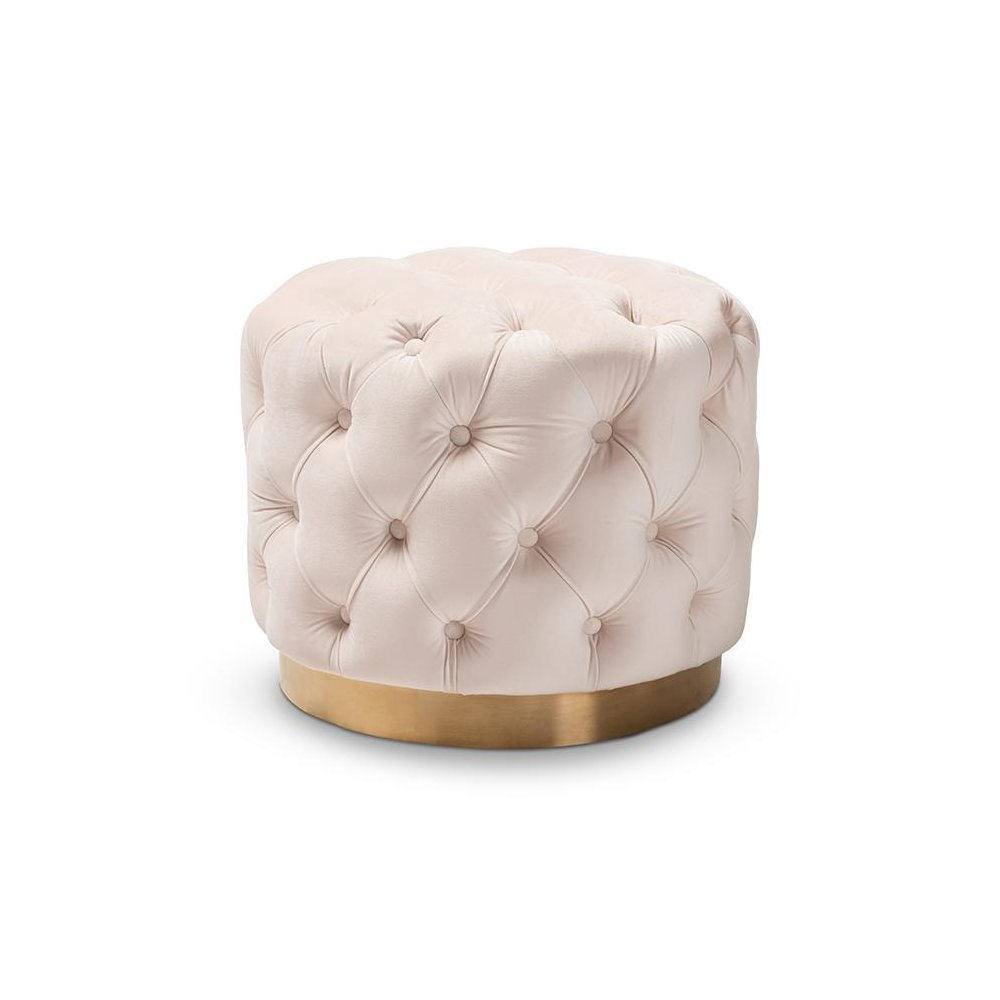 Gold-Finished Button Tufted Ottoman