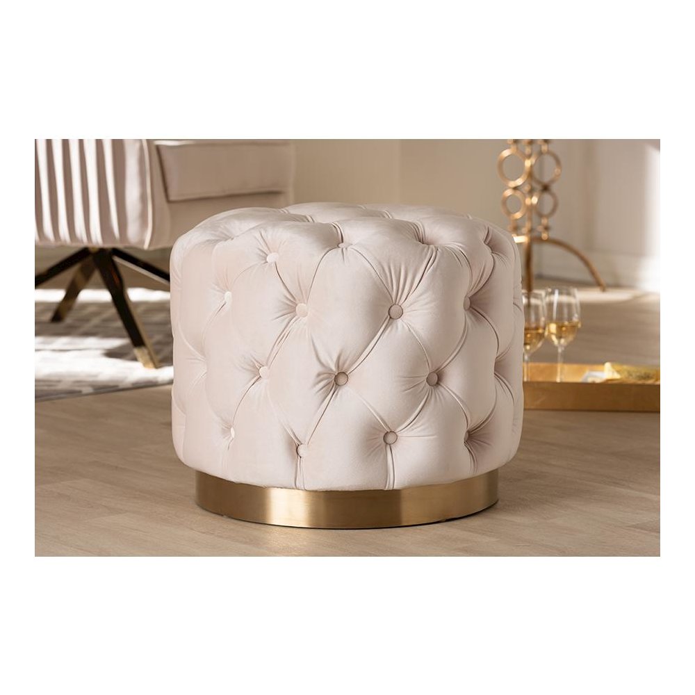 Gold-Finished Button Tufted Ottoman