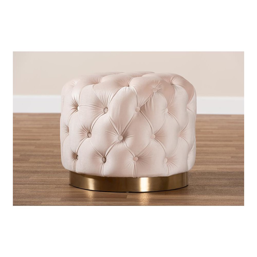 Gold-Finished Button Tufted Ottoman