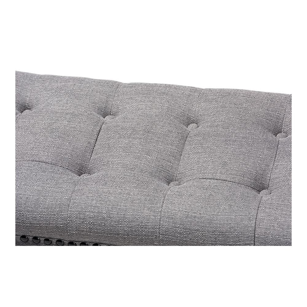 Gray Linen Fabric Upholstered Oak Brown Finished Wood Bench