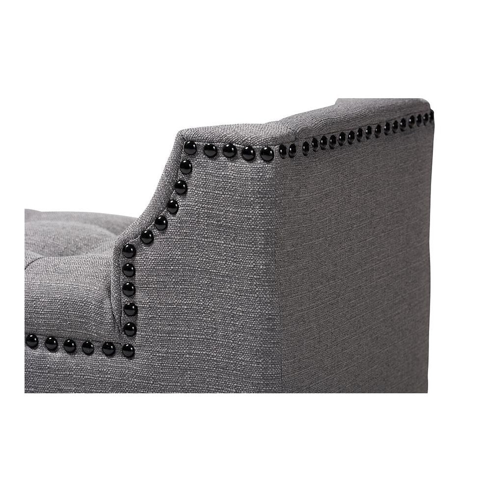 Gray Linen Fabric Upholstered Oak Brown Finished Wood Bench