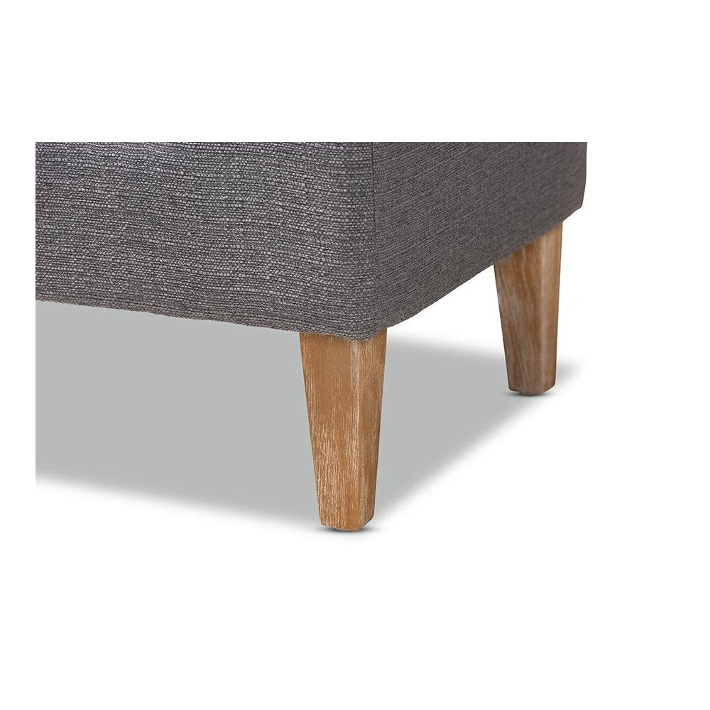 Gray Linen Fabric Upholstered Oak Brown Finished Wood Bench