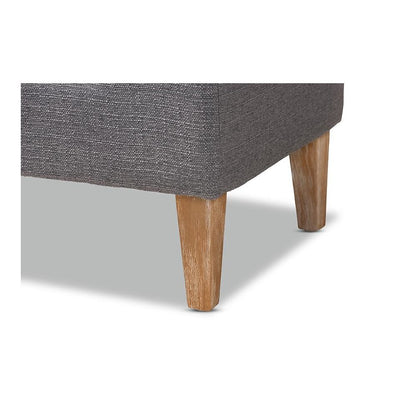 Gray Linen Fabric Upholstered Oak Brown Finished Wood Bench