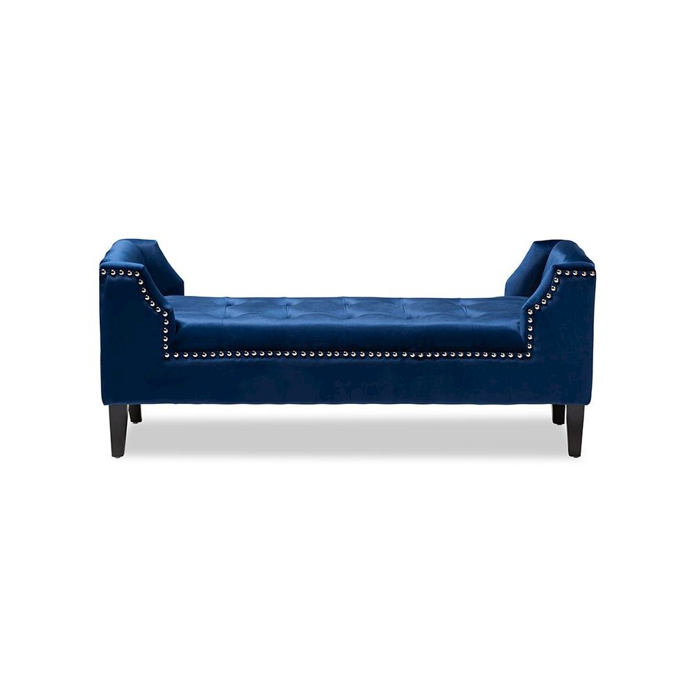 Royal Blue Velvet Fabric Upholstered Espresso Finished Wood Bench
