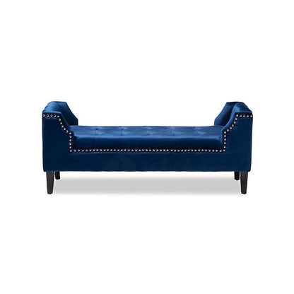Royal Blue Velvet Fabric Upholstered Espresso Finished Wood Bench