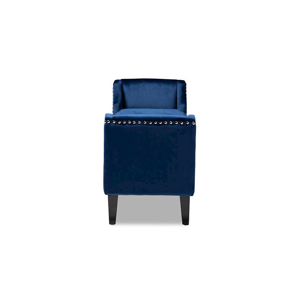 Royal Blue Velvet Fabric Upholstered Espresso Finished Wood Bench
