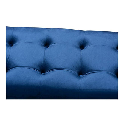 Royal Blue Velvet Fabric Upholstered Espresso Finished Wood Bench