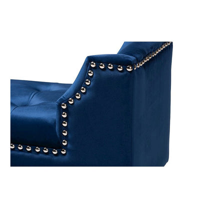 Royal Blue Velvet Fabric Upholstered Espresso Finished Wood Bench