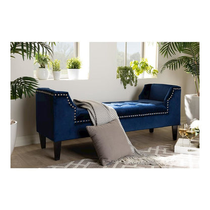 Royal Blue Velvet Fabric Upholstered Espresso Finished Wood Bench