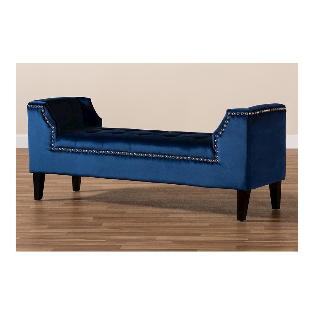 Royal Blue Velvet Fabric Upholstered Espresso Finished Wood Bench