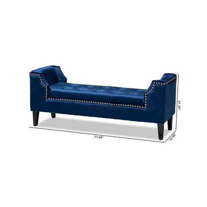 Royal Blue Velvet Fabric Upholstered Espresso Finished Wood Bench