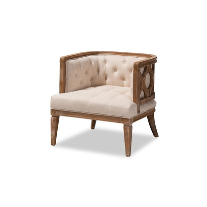 White-Washed Oak Wood Accent Barrel Chair