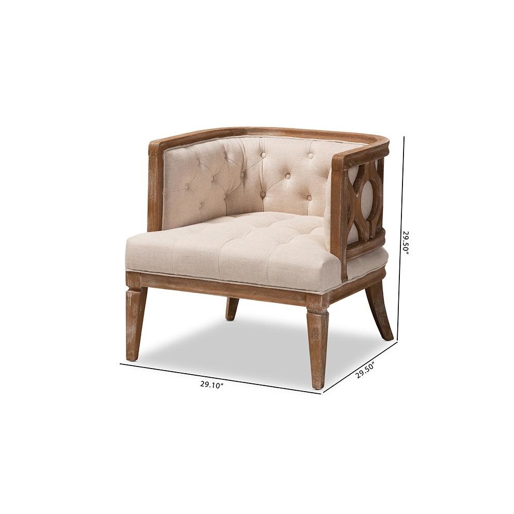 White-Washed Oak Wood Accent Barrel Chair