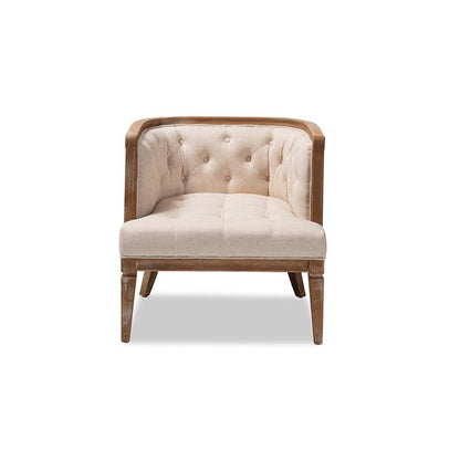 White-Washed Oak Wood Accent Barrel Chair